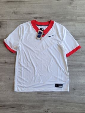 Nike Men’s White Short-Sleeve Athletic Jersey with Red Trim